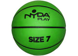 NYDA Play Basketball #7, orange and black basketball with brand logo, designed for outdoor and indoor play.