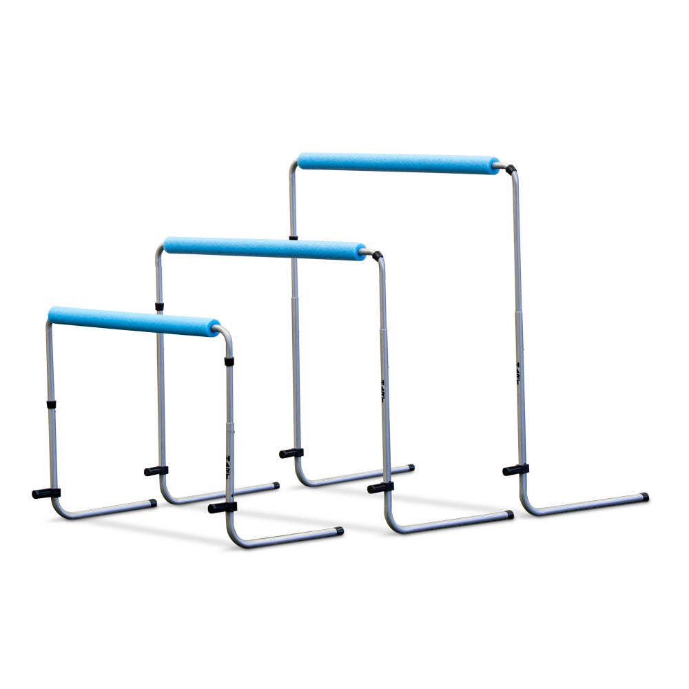 Pair of HART Bounce Back Hurdles used for agility training, featuring lightweight design and adjustable height for sports drills.
