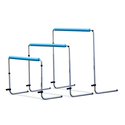 Pair of HART Bounce Back Hurdles used for agility training, featuring lightweight design and adjustable height for sports drills.