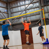 HART Big Blue Base Multi Sport System volleyball net and posts set with blue base and sturdy construction for outdoor sports.