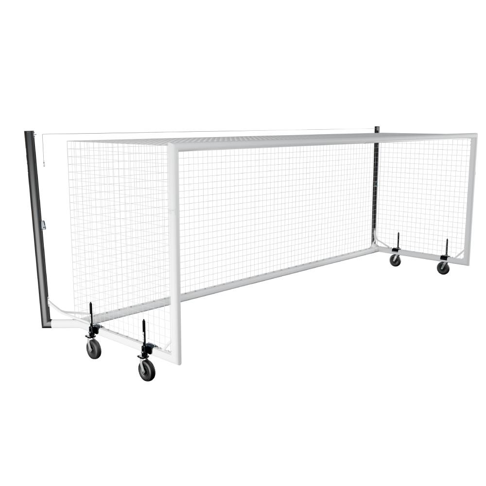 HART Sport portable aluminium soccer goal with stadium-style box, lightweight and durable for outdoor soccer matches.