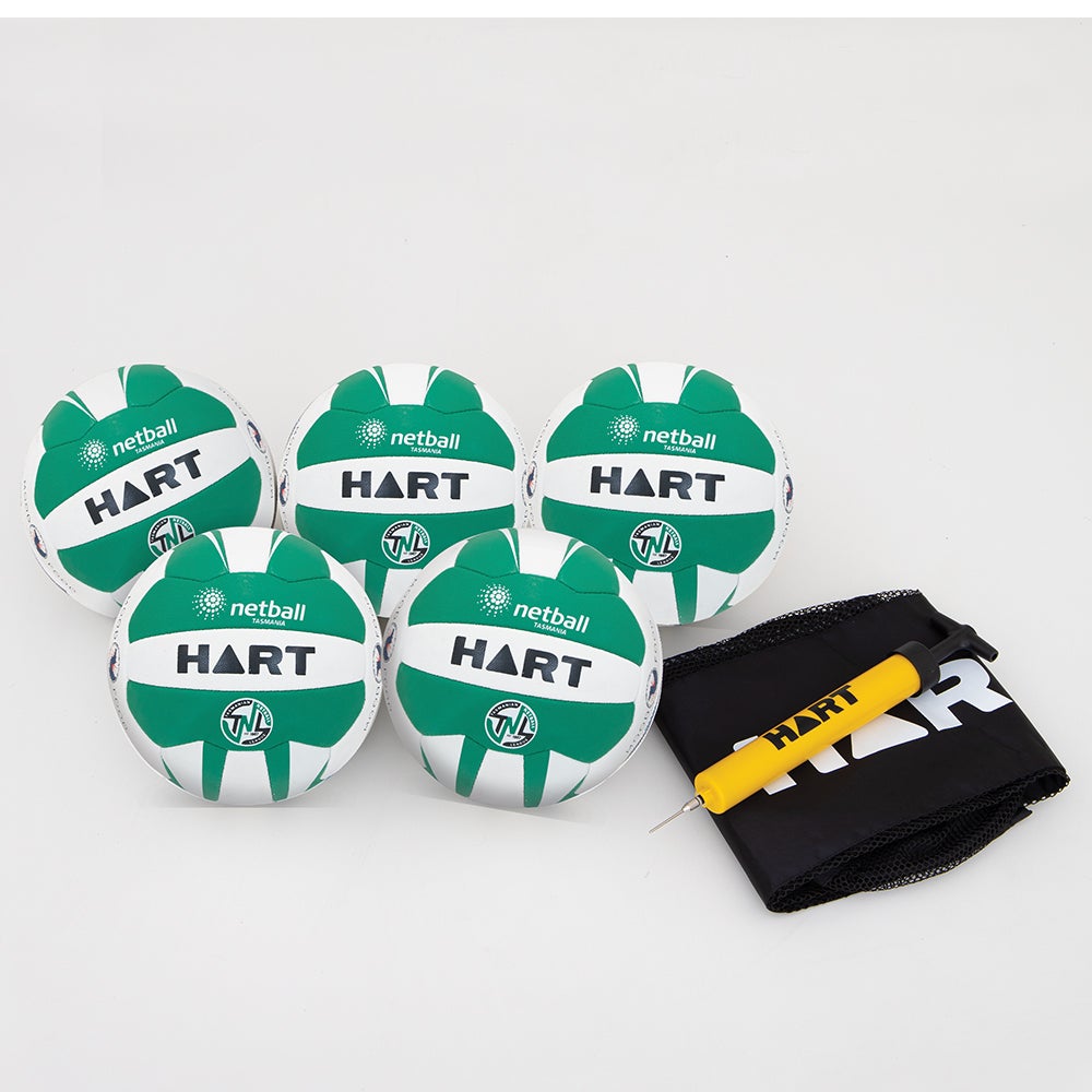 HART Sport TAS League Netball pack with multiple official-sized netballs featuring durable design and vibrant color.