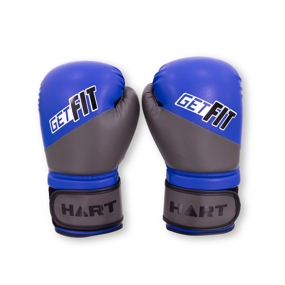 HART Get Fit boxing gloves in black with red accents, padded for training and sparring, open-finger design for flexibility.