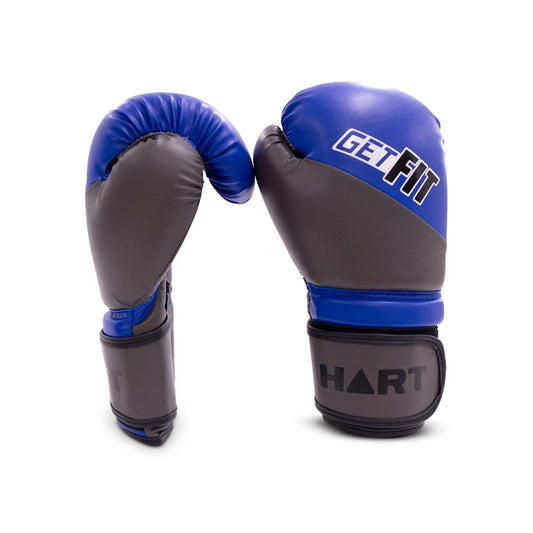 HART Get Fit boxing gloves in black and red, padded for training and fitness boxing, with adjustable wrist straps.