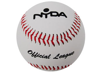 NYDA synthetic practice baseball, 9-inch standard size, with detailed stitching and smooth surface for batting training.