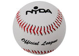 NYDA synthetic practice baseball, 9-inch standard size, with detailed stitching and smooth surface for batting training.