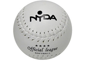 NYDA Softcore Softball, 11-inch softball with red and white stitching, designed for softball games and practice.