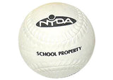 NYDA 11-inch rubber T-ball or softball showing a close-up of its smooth, red surface and soft rubber texture.