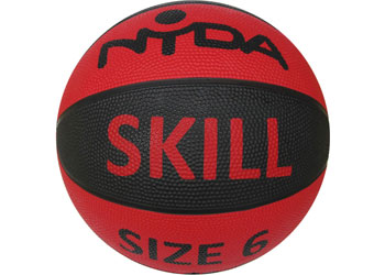 Red NYDA Skill Basketball with black and white branding, featuring a textured surface and a standard size for skill training.