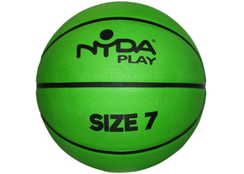 NYDA Play Basketball #7, orange and black basketball with brand logo, designed for outdoor and indoor play.