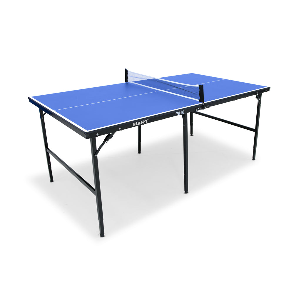 HART Sport Rally mid-size table tennis table with green playing surface, foldable design, and sturdy metal legs.