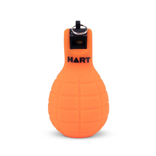 HART Sport Squistle orange whistle with black lanyard, compact and lightweight for sports and outdoor activities.