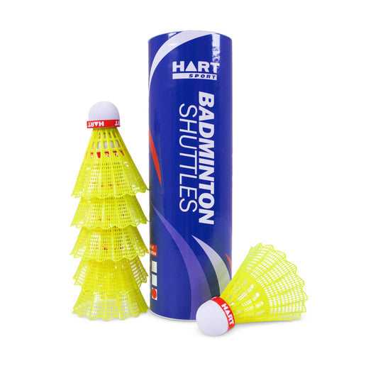 HART Sport Smash Shuttle in yellow, a badminton shuttlecock designed for fast-paced play, shown in close-up.