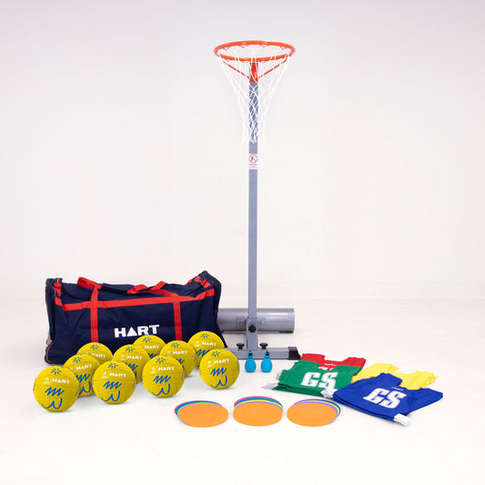 HART Netball Schools Y3-4 Starter Pack including netball accessories for youth beginners, with balls, cones, and training gear.