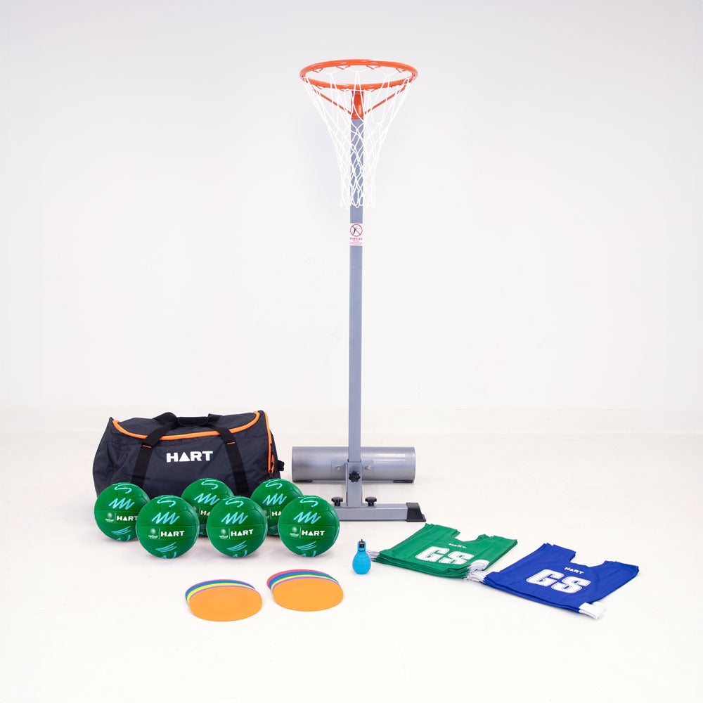 HART Netball Schools Y5-6 Starter Pack with netball accessories, including ball, pump, and training gear for young players.