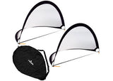 Pair of NYDA Pop Up Goals measuring 1.8 x 1 meter, lightweight portable soccer goals for quick setup and outdoor play.