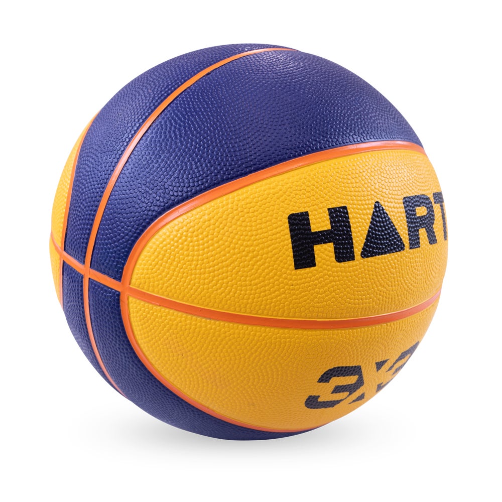 HART 3x3 basketball showing orange rubber surface with black details, designed for 3x3 basketball games and outdoor play