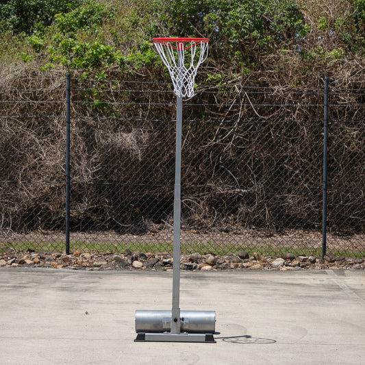 HART Sport portable netball stand with adjustable netball posts and base for easy setup and stability.