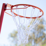HART base netball post with sturdy metal pole and adjustable height, suitable for outdoor netball courts.