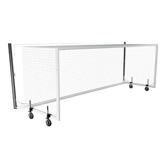 HART Sport portable aluminium soccer goal with stadium-style box, lightweight and durable for outdoor soccer matches.