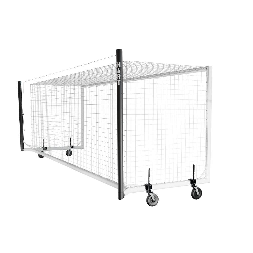 HART Sport portable aluminium soccer goal stadium box viewed from the backside, lightweight and durable for outdoor soccer games.