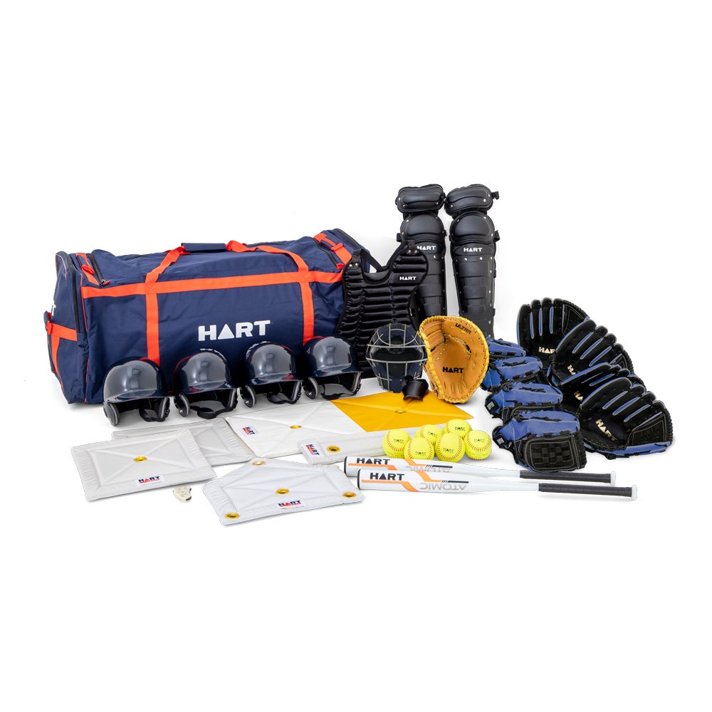 HART Junior Softball Kit including a soft baseball glove, softball, and protective gear for young players.