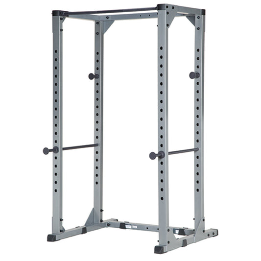 HART Power Rack for strength training with adjustable safety bars and multiple weight storage options.