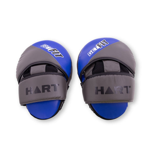 Pair of HART Get Fit Focus Pads for boxing and martial arts training, black and red with padded surfaces for striking practice.