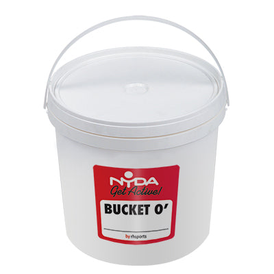 Yellow 5-litre NYDA storage bucket for miscellaneous storage, featuring a sturdy handle and secure lid.