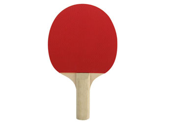 NYDA Pimpled Sandwich Table Tennis Bat showing red rubber surface and wooden handle, designed for competitive table tennis play.