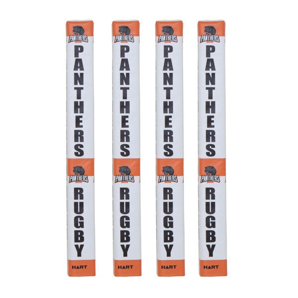 HART Rugby Sideline Post Pads with protective padding for rugby goalposts, black and red with HART branding.