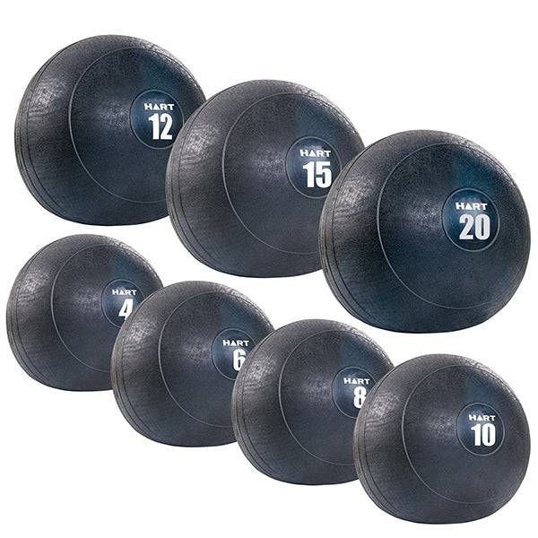 Set of HART Slam Balls for weight training, featuring six durable, heavy-duty slam balls in various sizes for strength exercises.