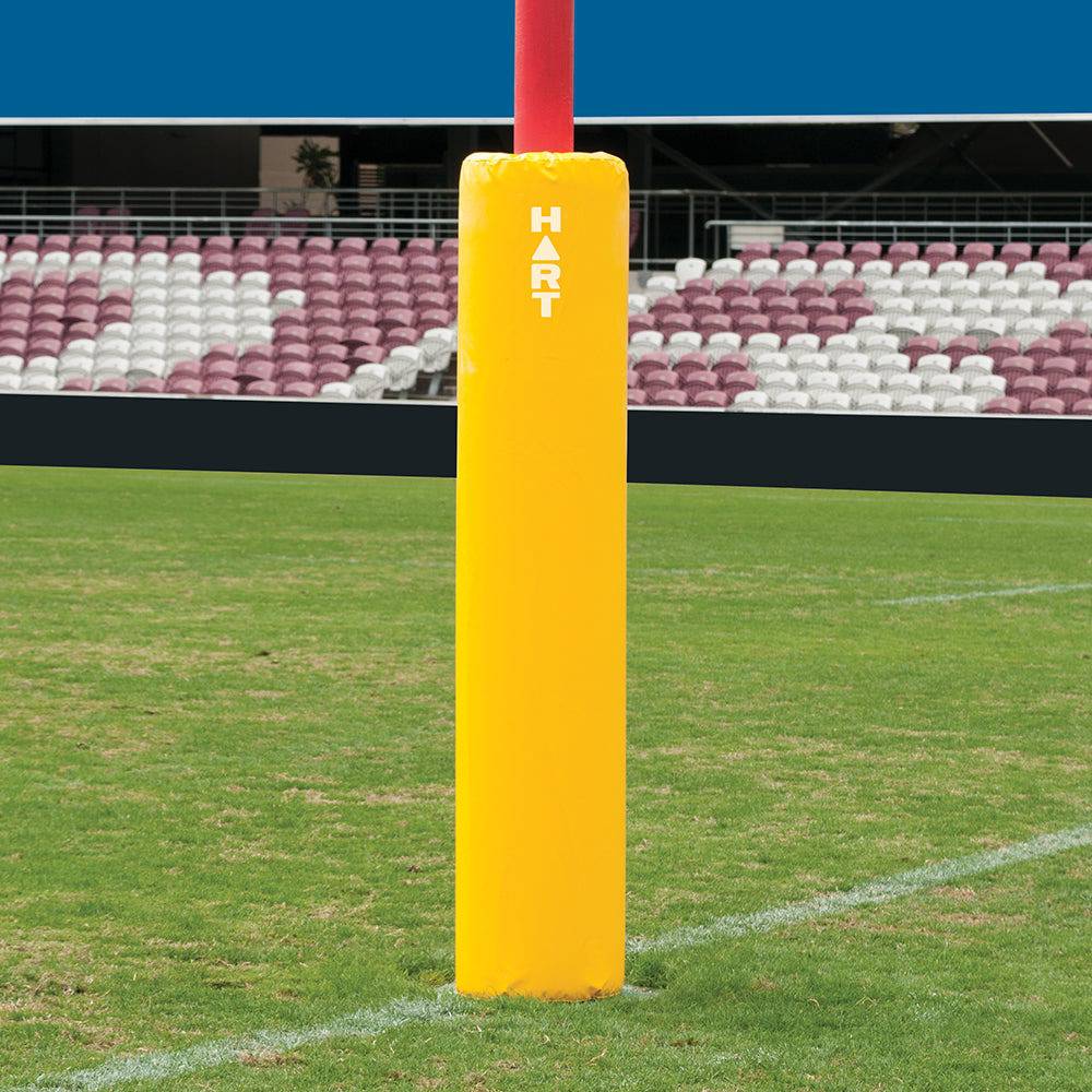 Set of four HART Round Rugby Post Pads, 35cm with 100mm cut out, cylindrical white padding for rugby posts.