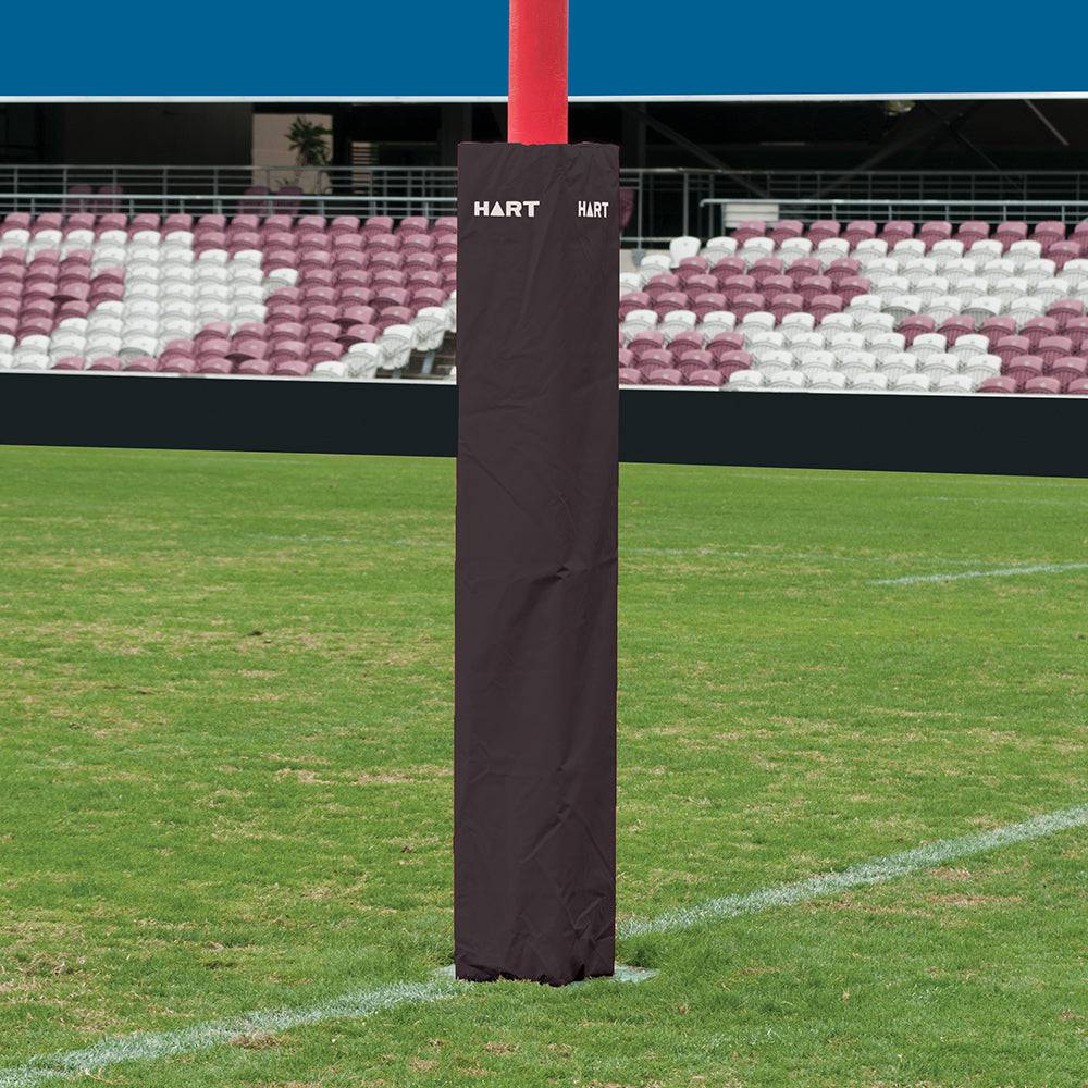Set of four HART square rugby post pads, 25cm white protective padding for rugby posts.