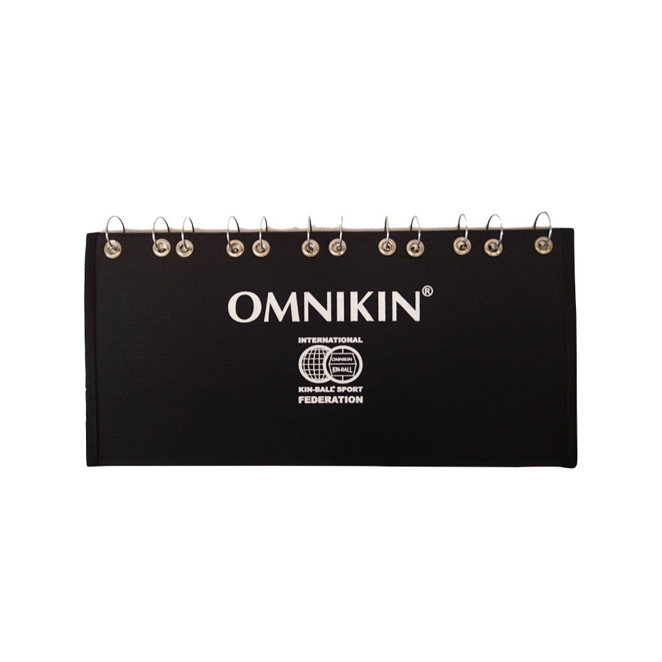 HART OMNIKIN manual scoreboard with fabric background, displaying scorekeeping for sports or recreational activities.
